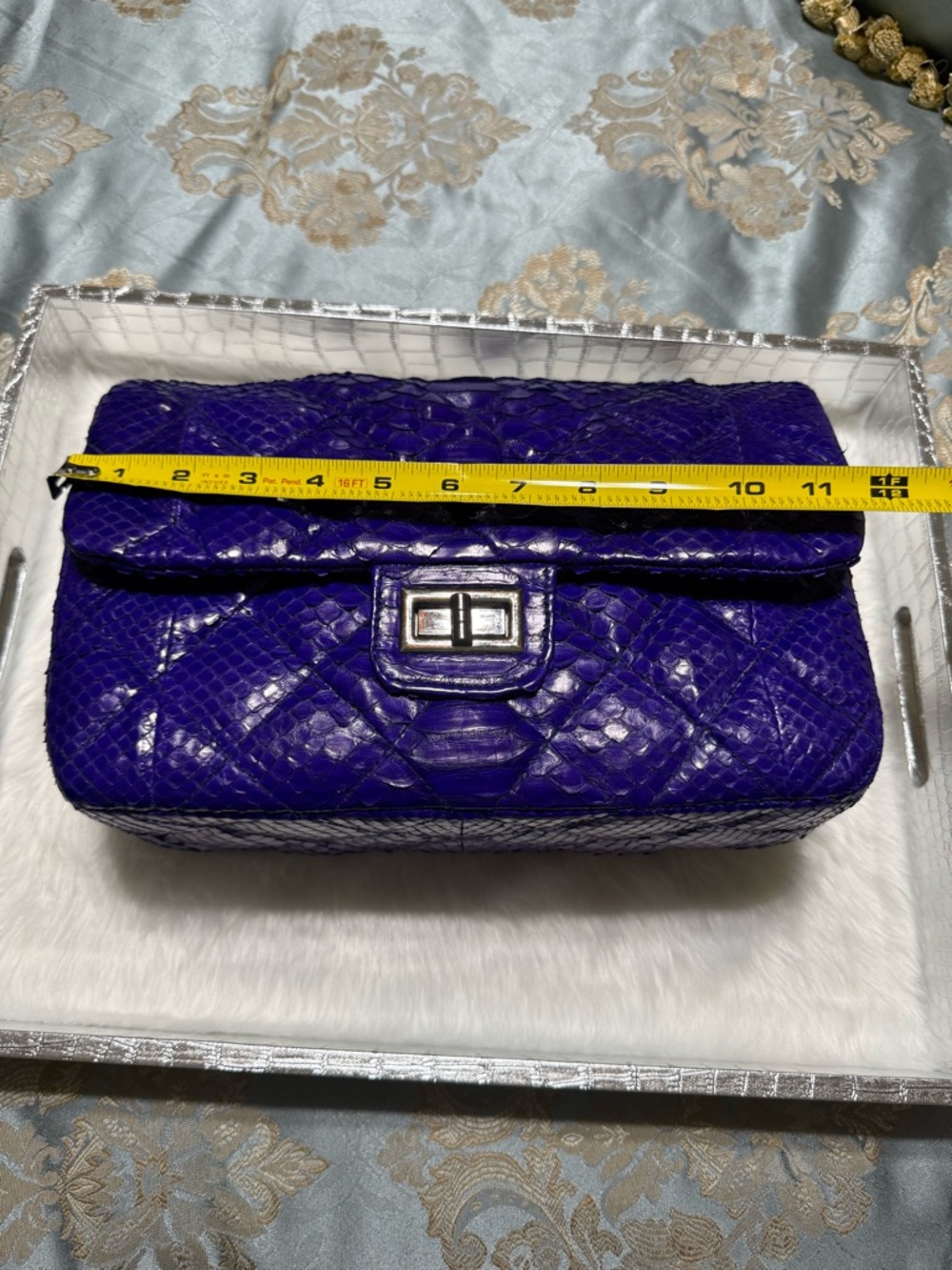 NWOT! Statement-Making Custom Made Purple Python Quilted Bag - Picture 8 of 12